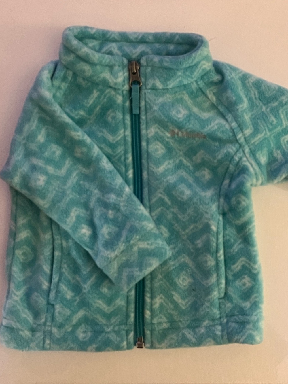 Columbia Full Zip Aqua Patterned Fleece Jacket 3-6 Months